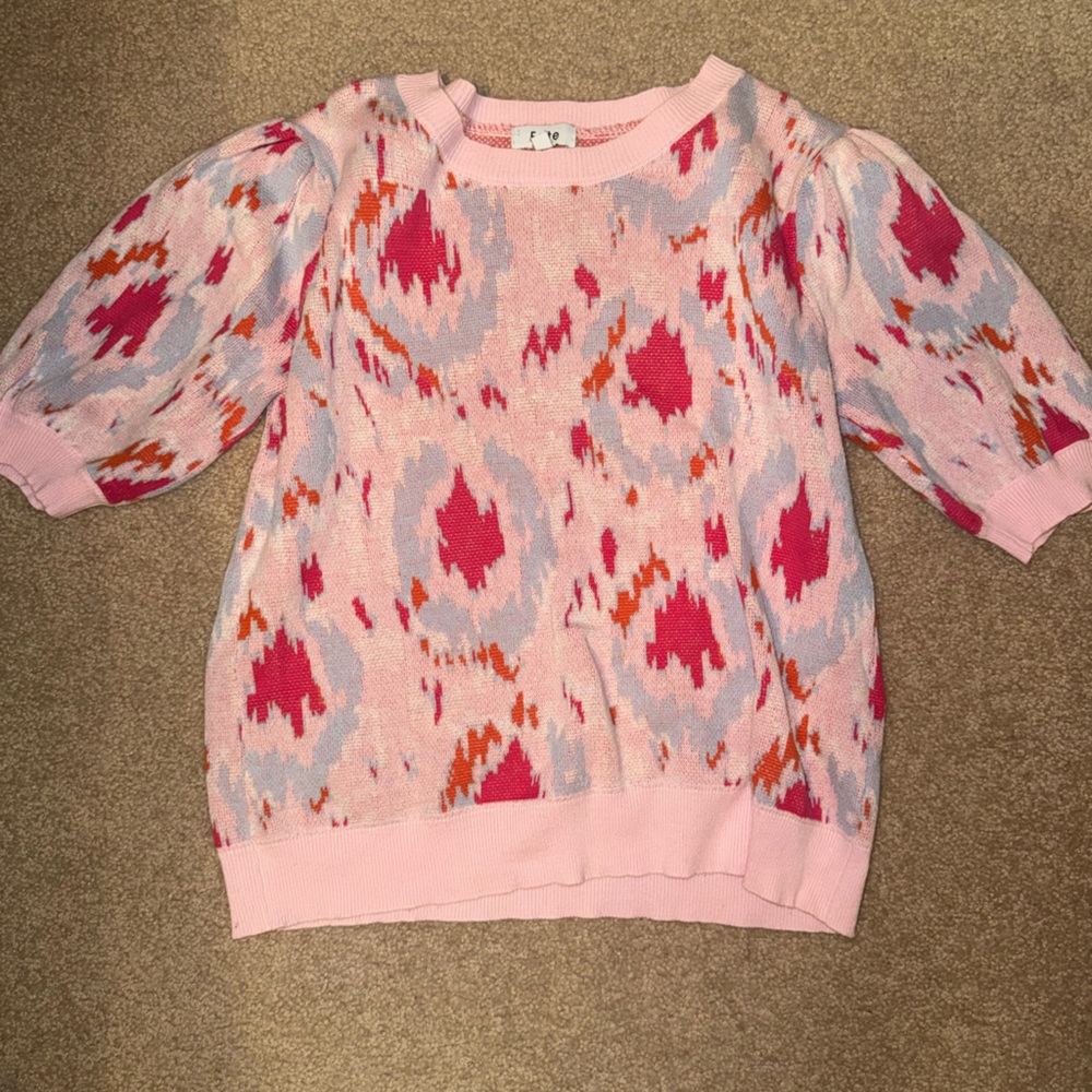Fate Pink Knit Sweater with Multicolor Heart Accents